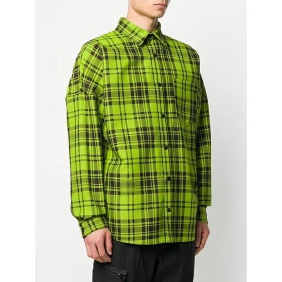 Palm Angels Logo Overshirt 44 XS Mens Green & White Plaid Check NWT - Picture 14 of 15